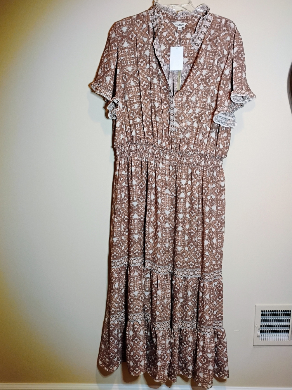 Max Studio Brown Printed Flutter Sleeve Tiered Maxi Dress Sz 2X